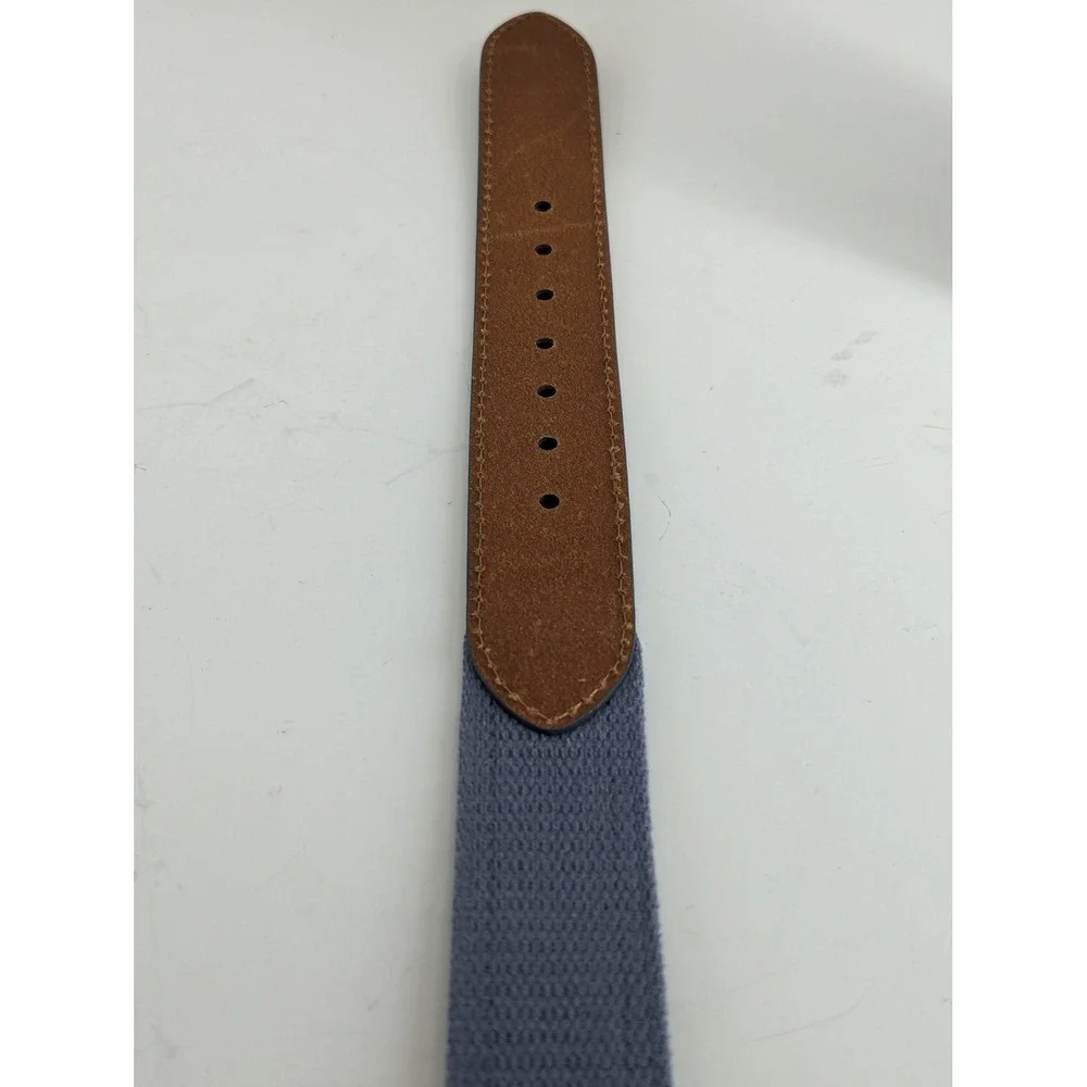Greg Norman Mens Navy Shark Print Canvas Leather Tab Belt 36 38 Waist